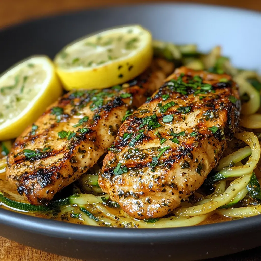 Grilled Lemon Herb Chicken with Zucchini Noodles