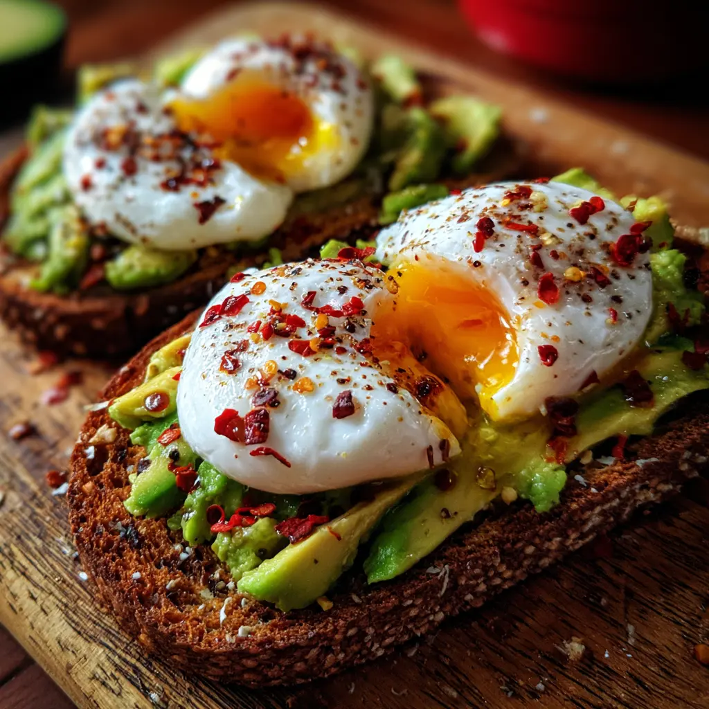 Avocado Toast with Poached Eggs and Chili Flakes