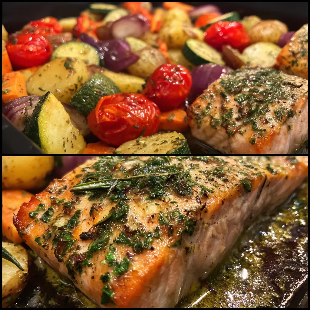 Garlic Herb Baked Salmon with Roasted Vegetables