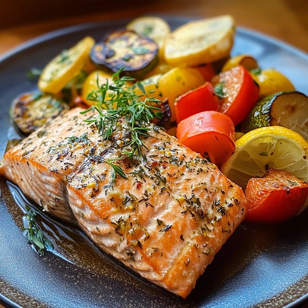 Crockpot Lemon Herb Salmon with Summer Vegetables