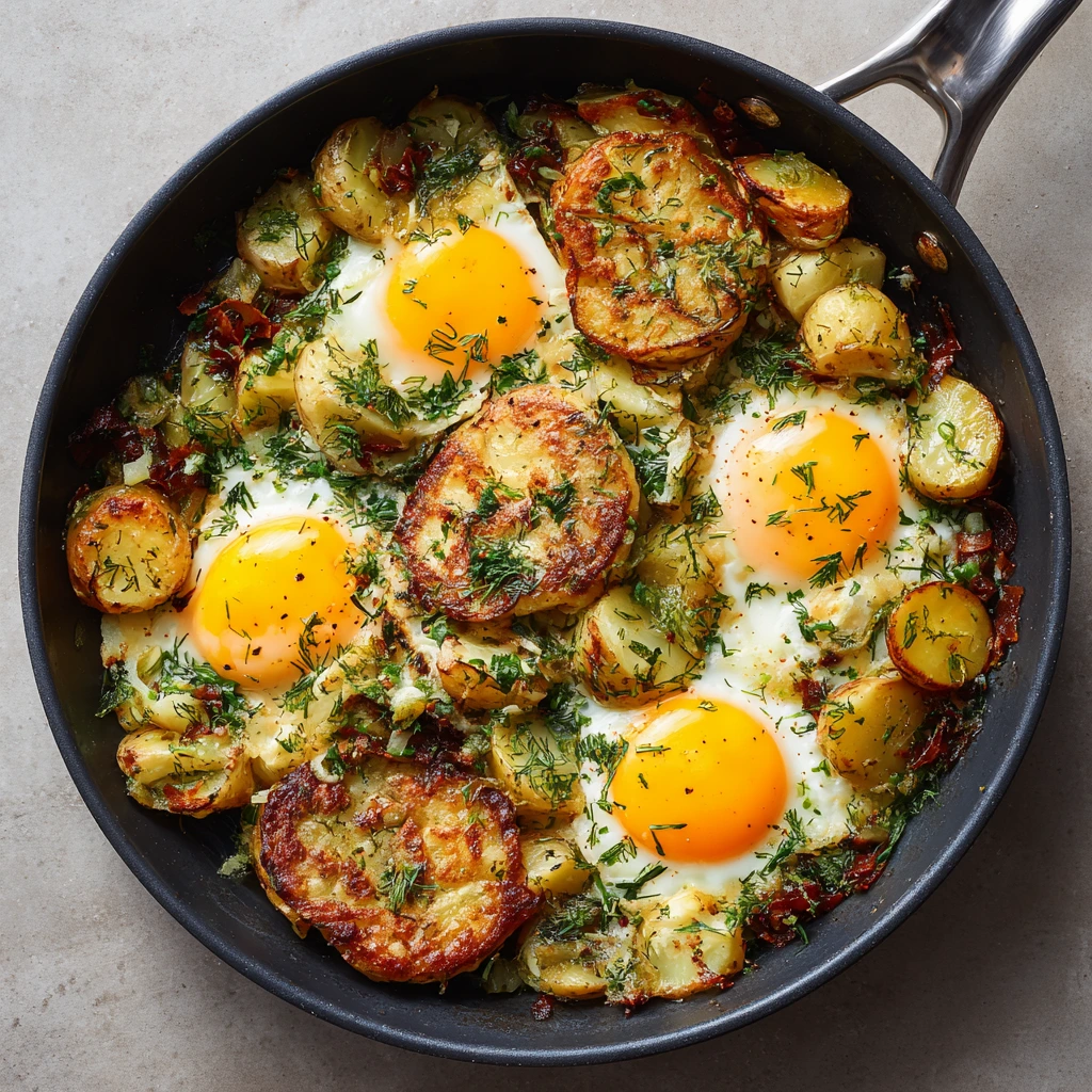 Crispy Skillet Breakfast Potatoes with Eggs and Cheese