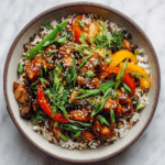 Colorful Teriyaki Chicken Stir-Fry Recipe with Rainbow Veggies & Wild Rice