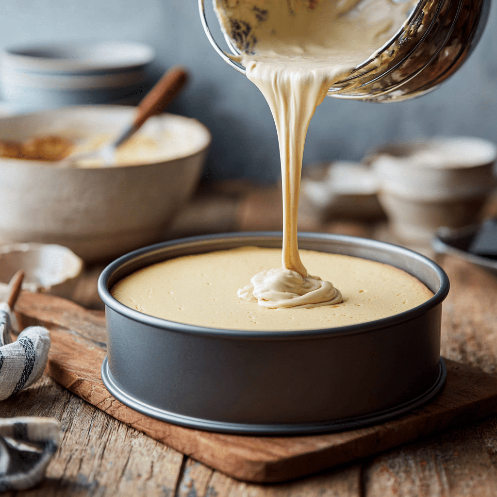 “Ingredients for Baileys Irish Cream Cheesecake including Baileys, cream cheese, chocolate cookies, and eggs on a kitchen counter.”