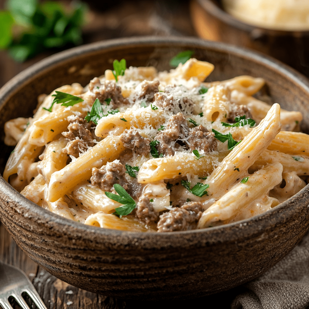 Velveeta Penne Pasta with Cajun Beef Alfredo Sauce