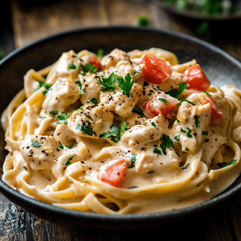 Chicken Linguine with Spicy Garlic Cheese Sauce