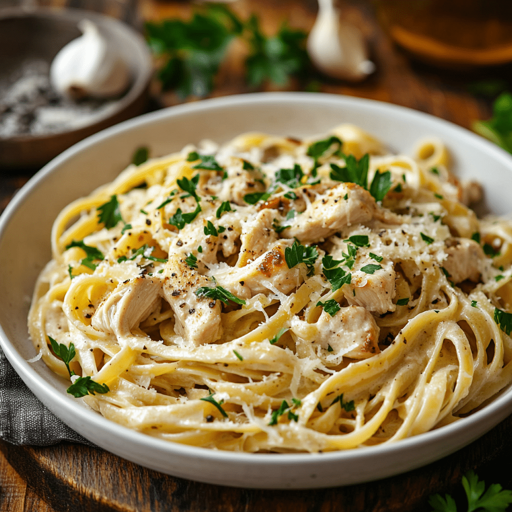 One-Pot Chicken Linguine with Garlic Mozzarella Sauce