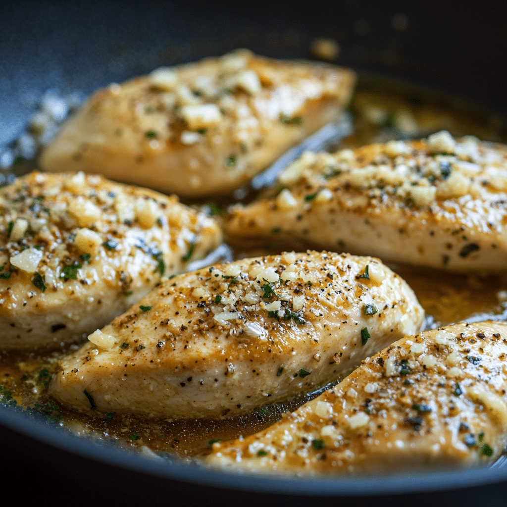 “Chicken breasts searing in butter and garlic for One Pot Garlic Parmesan Chicken Penne.”