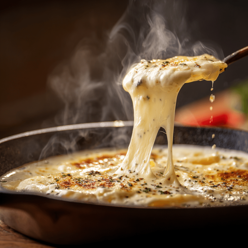 “Melting pepper jack cheese into creamy pasta sauce in a skillet”
