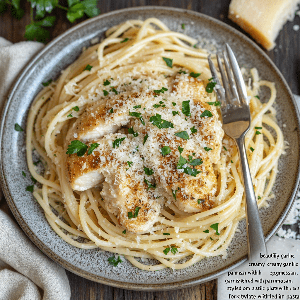 Creamy Garlic Parmesan Chicken with Spaghetti