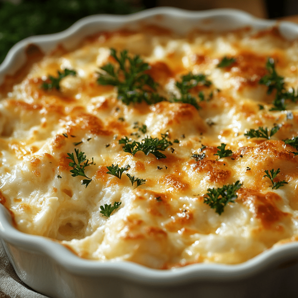 “Golden baked Cheesy Ground Beef and Potato Casserole served on a dinner table.”