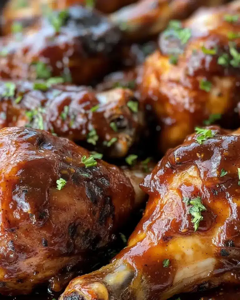 Baked BBQ Chicken Drumsticks on a platter, garnished and ready to serve.