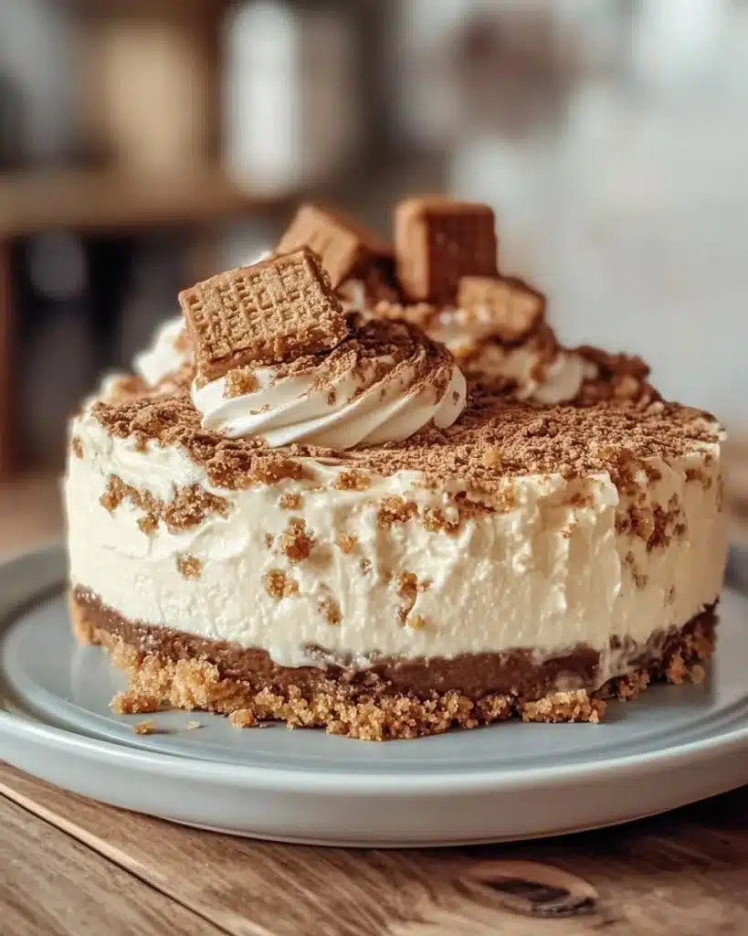Delicious Biscoff Cheesecake with caramel cookie topping