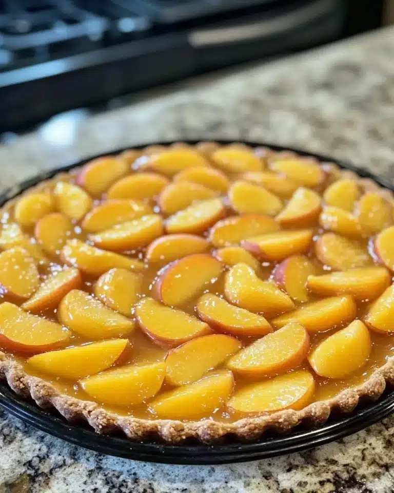 Delicious easy peach dessert served in a bowl with fresh peaches and ice cream
