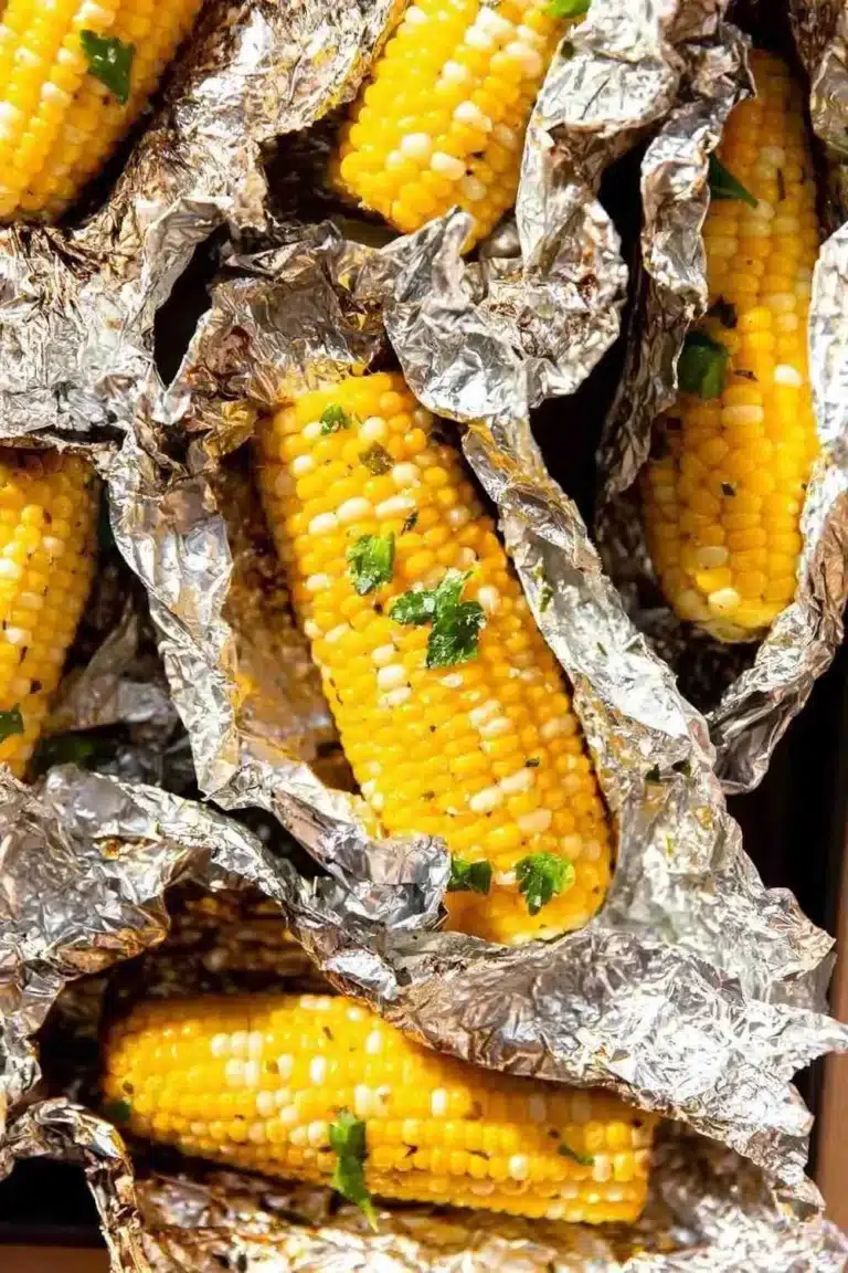 Delicious garlic herb grilled corn on the cob, perfect for summer grilling.