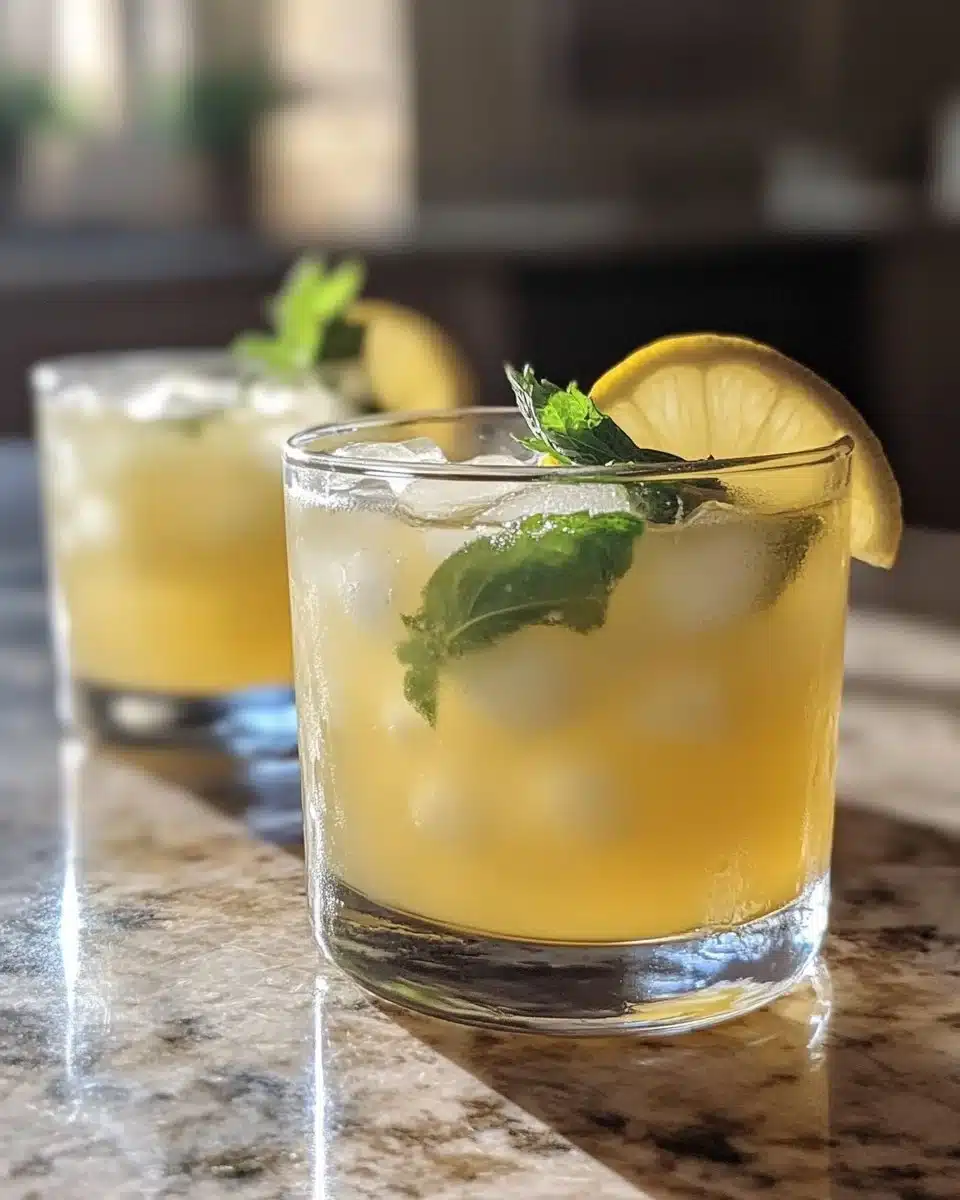 Refreshing ginger lemon drink in a glass with lemon slices and ginger root