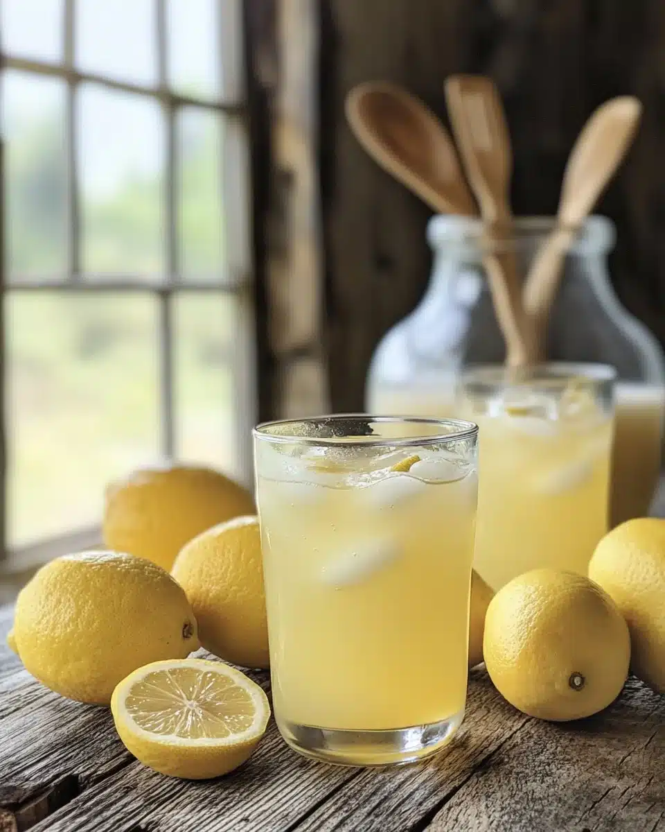 A refreshing glass of homemade lemonade served with lemon slices and ice.
