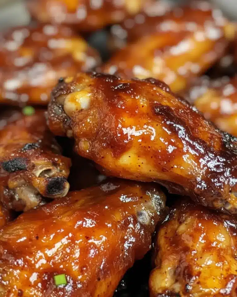 Plate of honey BBQ chicken wings garnished with parsley