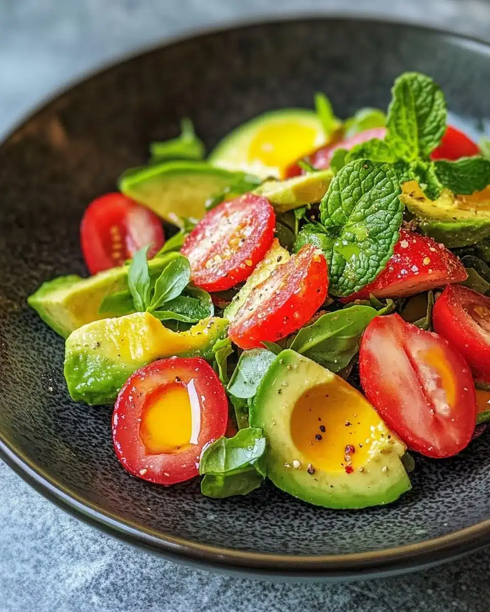 Healthy avocado salad with fresh vegetables and toppings