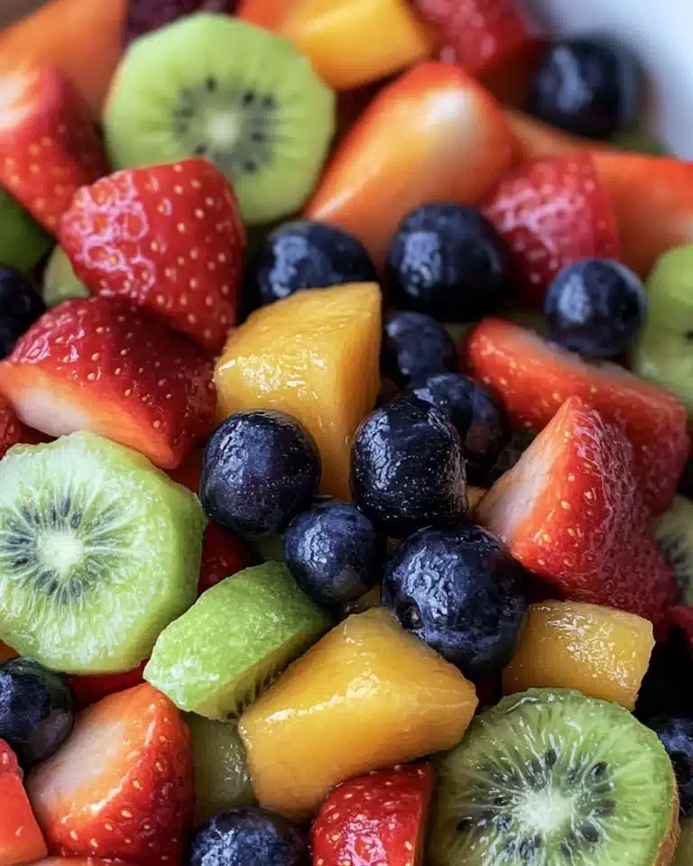 Colorful honey-lime fruit salad with assorted fresh fruits