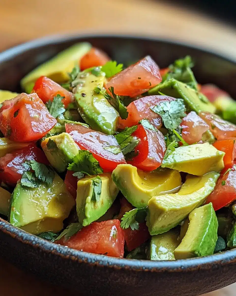 Creamy Mexican avocado salad with fresh ingredients in a bowl